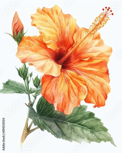 hibiscus watercolor on a white background Generative AI