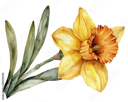 daffodil in a watercolor  on a white background Generative AI