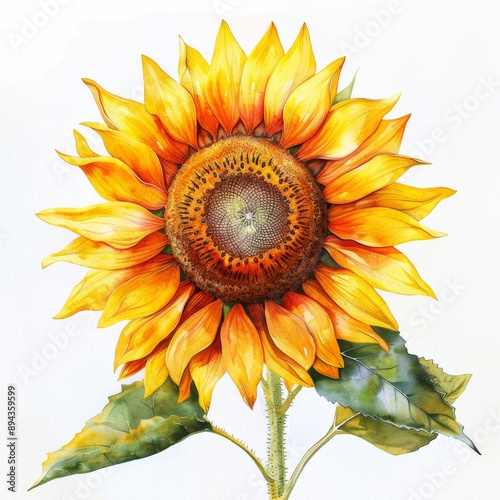 sunflower  watercolor on white background Generative AI