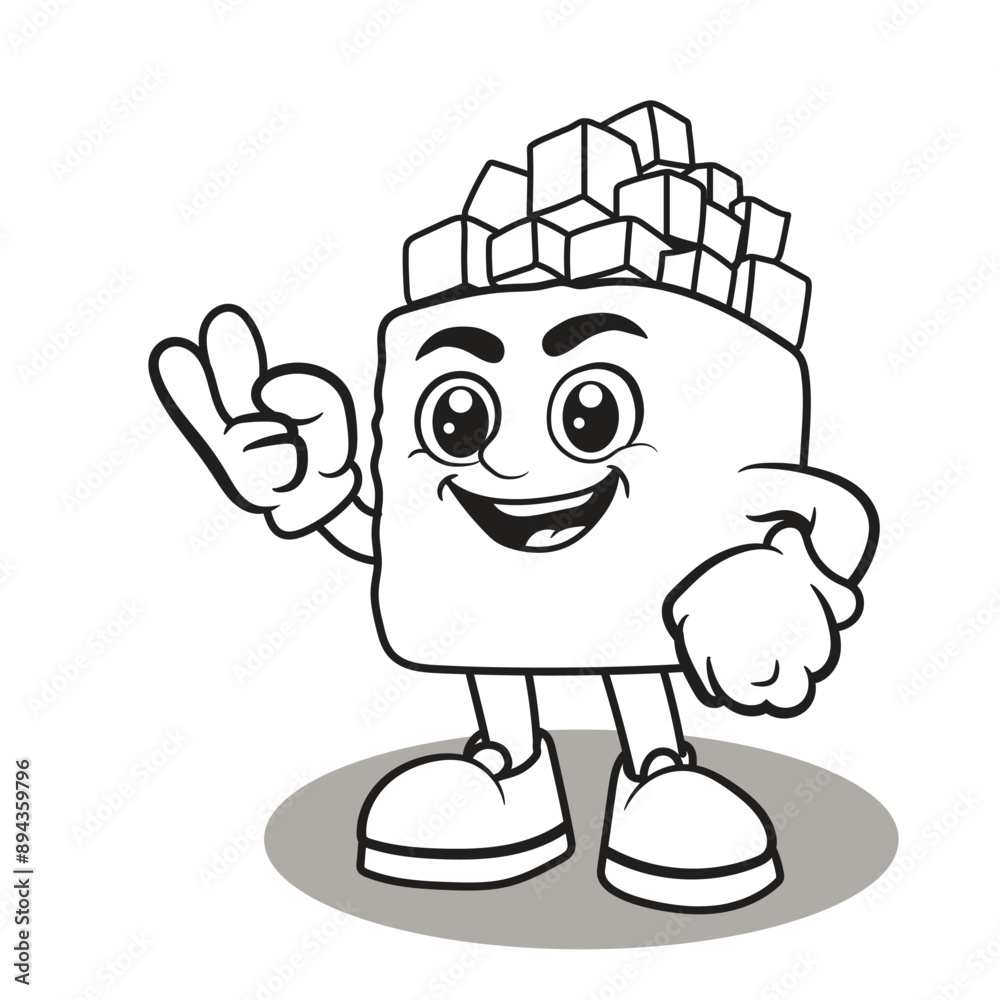 sugar cube with an identical sugar icon above his head with a smiling face. black and white design
sugar cube with an identical sugar icon above his head with a smiling face. black and white design