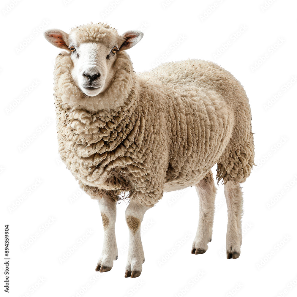 Majestic Sheep Displaying Its Thick, Fluffy Wool Against a Black Background