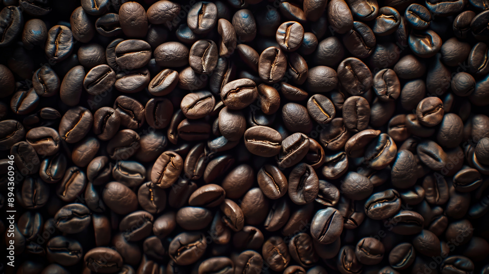Naklejka premium Roasted Coffee Beans in a Closeup Shot with Natural Lighting