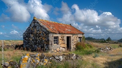 Typical abandoned stone house in Faj dos Cavaletes So Jorge IslandAzoresPortugal : Generative AI photo