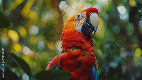 Parrot in the wild Beautiful extreme closeup of red Ara Brazil : Generative AI photo