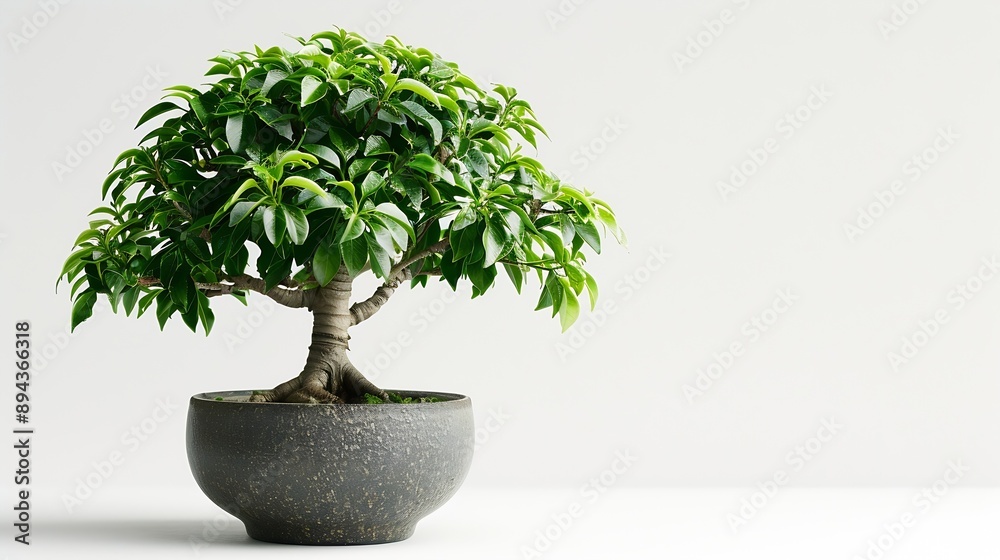 Dwarf umbrella tree in a pot on a white background : Generative AI Dwarf umbrella tree in a pot on a white background : Generative AI