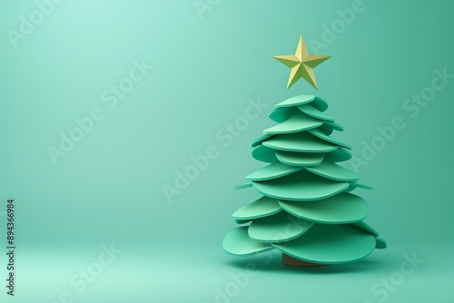 Wallpaper Mural Teal and green layered Christmas tree with a simple golden star Torontodigital.ca