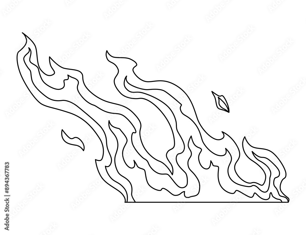 Fire flame line icon. Cartoon heat wildfire or bonfire, burn power fiery. Power light energy silhouette linear style. Campfire element in flat style Fire flame line icon. Cartoon heat wildfire or bonfire, burn power fiery. Power light energy silhouette linear style. Campfire element in flat style