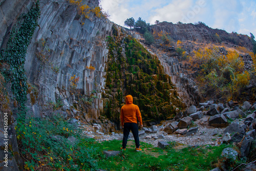 Basalt Rocks in Boyabat District. Sinop, Turkey. Volcanic rock outcrops in the form of columnar basalt located in Sinop. Basalt Rocks Nature Monument with photo