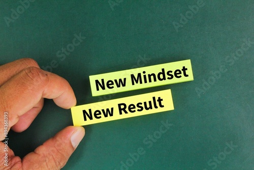 colored paper with the words New Mindset New Result. a new mind concept or way of thinking photo