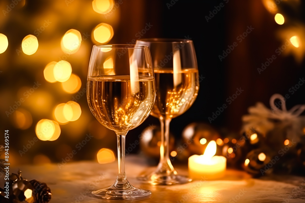 Sparkling wine, proseco or champagne in front of a fireplace on a holiday eve celebration, Merry Christmas, Happy New Year and Happy Holidays idea Sparkling wine, proseco or champagne in front of a fireplace on a holiday eve celebration, Merry Christmas, Happy New Year and Happy Holidays idea