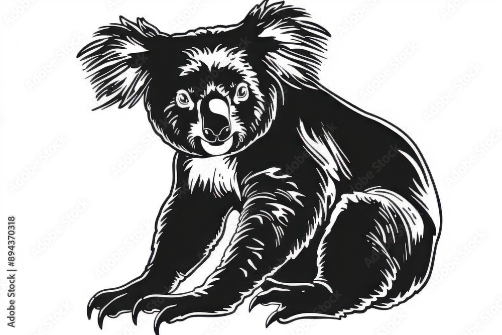 Black and white flat vector art of a koala, svg style, isolated on ...