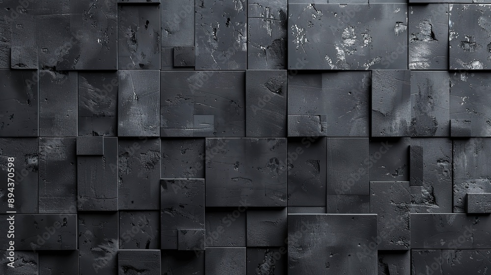 Abstract geometric dark black anthracite gray grey 3d texture concrete cement wall with squares and square cubes background banner, textured wallpaper Abstract geometric dark black anthracite gray grey 3d texture concrete cement wall with squares and square cubes background banner, textured wallpaper
