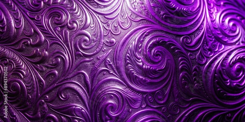 Richly detailed, luxurious purple foil texture with intricate, swirling patterns and subtle metallic sheen, perfect for backgrounds, designs, and creative visual projects.