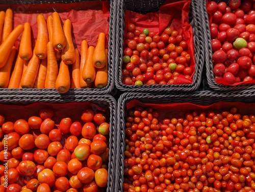 Carrots tomatoes in supermarket 