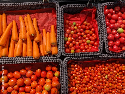 Carrots tomato in supermarket 