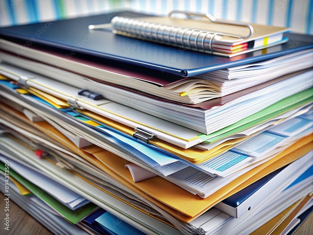 Organized pile of financial reports, documents, and folders with neat tabs and labels, showcasing a sense of business organization and professionalism. Organized pile of financial reports, documents, and folders with neat tabs and labels, showcasing a sense of business organization and professionalism.