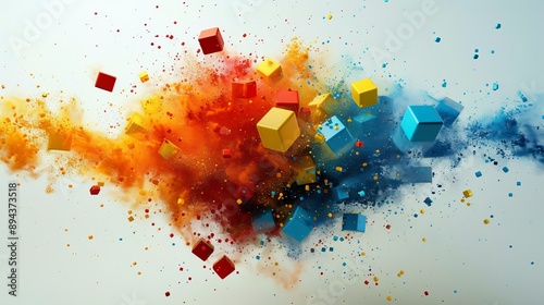 Colorful Cubes Exploding in a Cloud of Dust