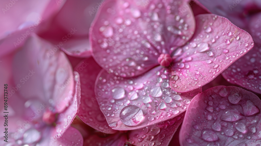 Obraz premium Pink Hydrangea Petals With Dew Drops