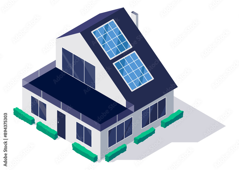 Classic and modern family house residential apartment building with roof solar panels. Real estate home property. Contemporary standard suburban urban village style Classic and modern family house residential apartment building with roof solar panels. Real estate home property. Contemporary standard suburban urban village style