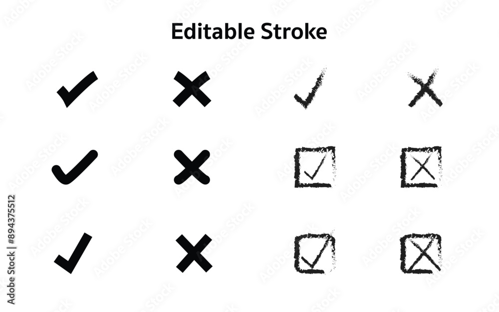 Set of tick check mark icons. Black and white. Sign and symbol vector. Editable Stroke Set of tick check mark icons. Black and white. Sign and symbol vector. Editable Stroke