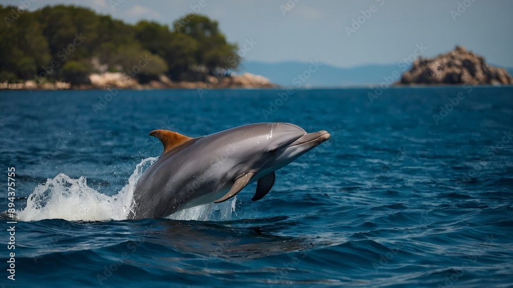 Fototapeta premium Dolphins frolicking together and making joyful splashes in the sea