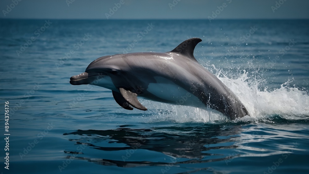 Obraz premium A dolphin breaching the surface with joyful exuberance against a vibrant sky