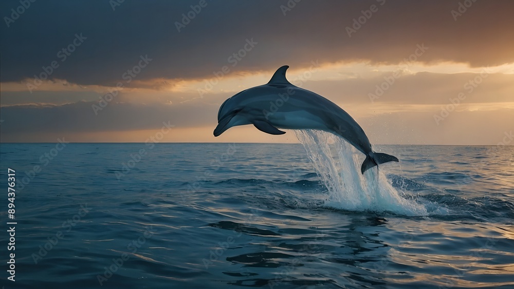 Fototapeta premium Dolphins performing elegant aerial stunts as they leap through the waves