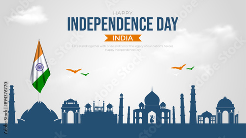 Happy Independence Day India Social Media Post and Flyer Template. 15 august - Indian independence Day Celebration Greeting Card with Text. Tricolor flag