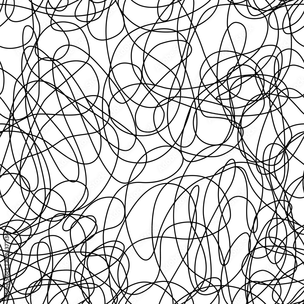 Obraz premium Abstract seamless pattern with chaotic lines. Monochrome hand drawn background.