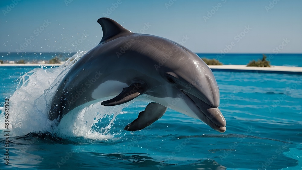 Naklejka premium A dolphin diving gracefully beneath the sunlit surface