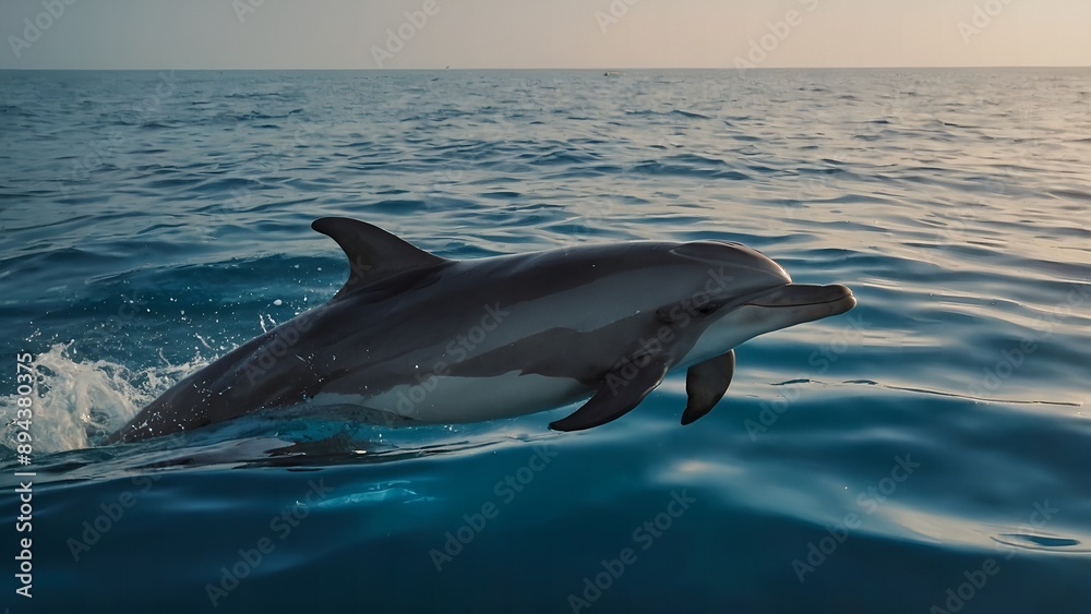Fototapeta premium A dolphin leaping into the sky with delight above the sea