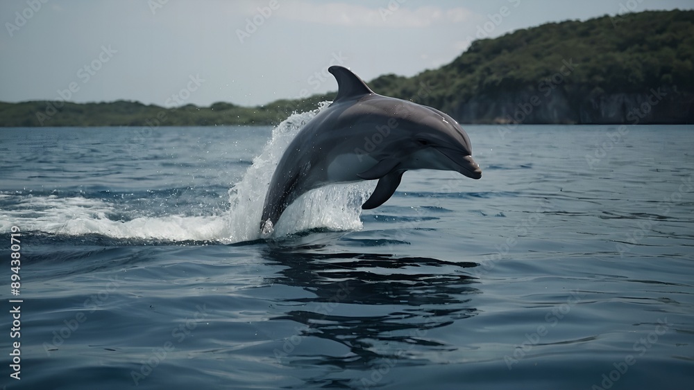 Obraz premium A dolphin jumping above the water with delight and joy