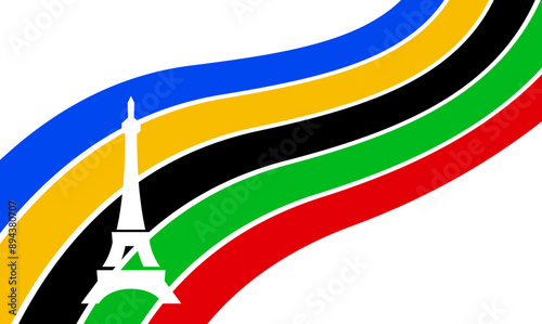 eiffel tower Olympic rainbow wavy lines flag color Background