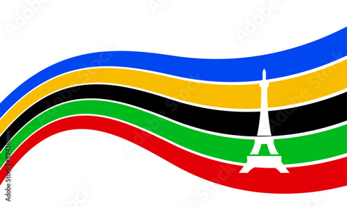 eiffel tower Olympic rainbow wavy lines flag color Background