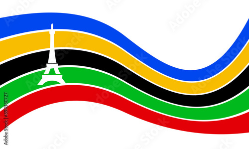 eiffel tower Olympic rainbow wavy lines flag color Background