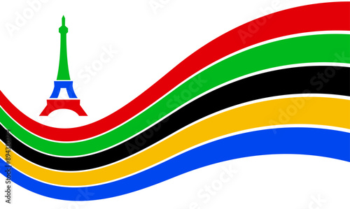 eiffel tower Olympic rainbow wavy lines flag color Background