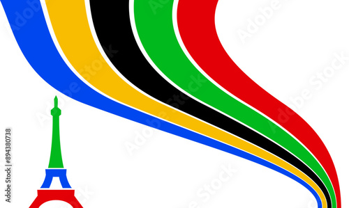 eiffel tower Olympic rainbow wavy lines flag color Background