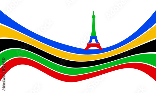 eiffel tower Olympic rainbow wavy lines flag color Background