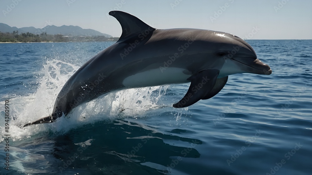 Naklejka premium Dolphins playing in the sparkling ocean waves with joy