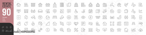 Rental Estate Line Editable Icons set. Vector illustration in modern thin line style of real estate related icons: property types, characteristics, documents, and more. Pictograms and infographics.