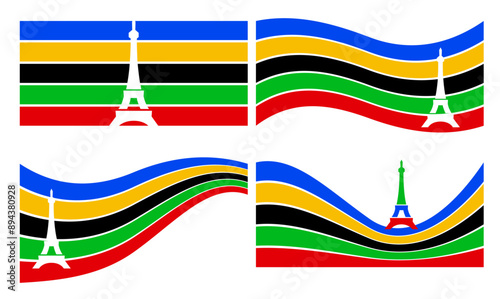 eiffel tower Olympic rainbow wavy lines flag color Background