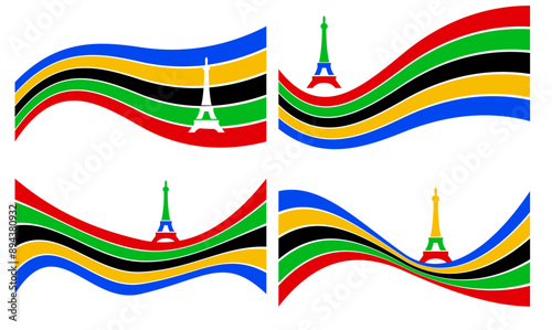 eiffel tower Olympic rainbow wavy lines flag color Background