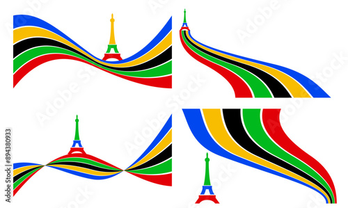 eiffel tower Olympic rainbow wavy lines flag color Background