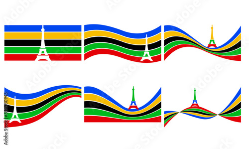eiffel tower Olympic rainbow wavy lines flag color Background