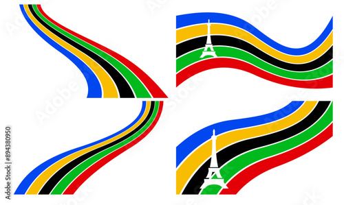 eiffel tower Olympic rainbow wavy lines flag color Background