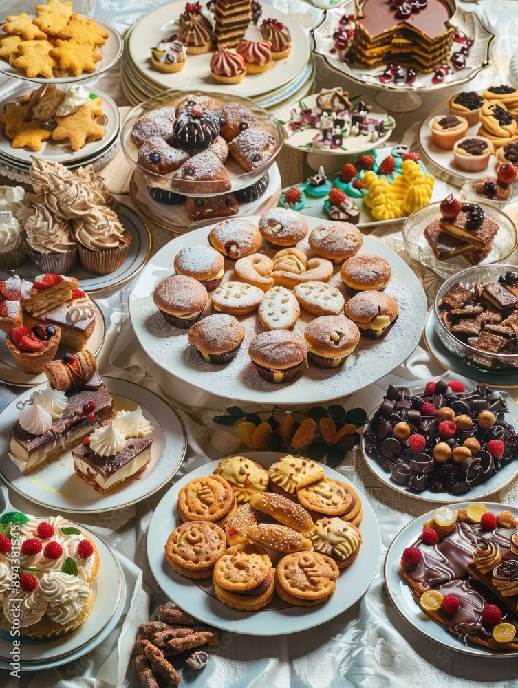 A variety of cakes and pastries on a table. A variety of cakes and pastries on a table.