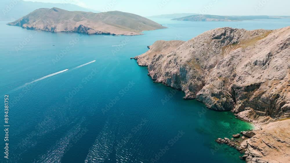 Adriatic Sea in Croatia from drone. Beautiful aerial seascape with islands and boats in the sea Adriatic Sea in Croatia from drone. Beautiful aerial seascape with islands and boats in the sea