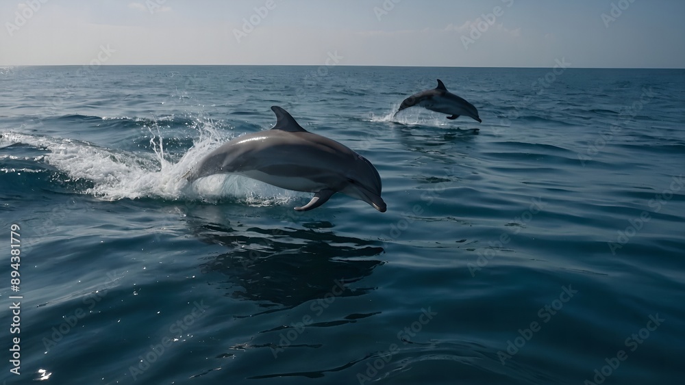 Fototapeta premium A dolphin splashing joyfully in the surf near the beach