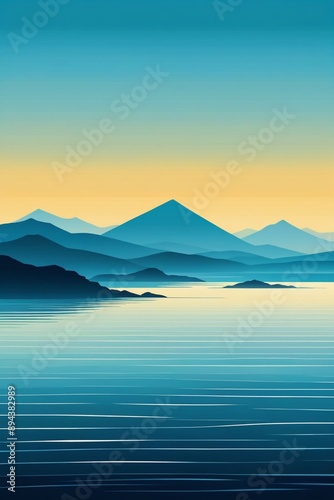 Abstract art of an ocean, minimalist style, vertical composition