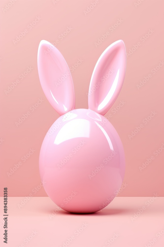 Obraz premium 3D rendering of a pink bunny egg toy with glossy finish, standing on a pink surface.